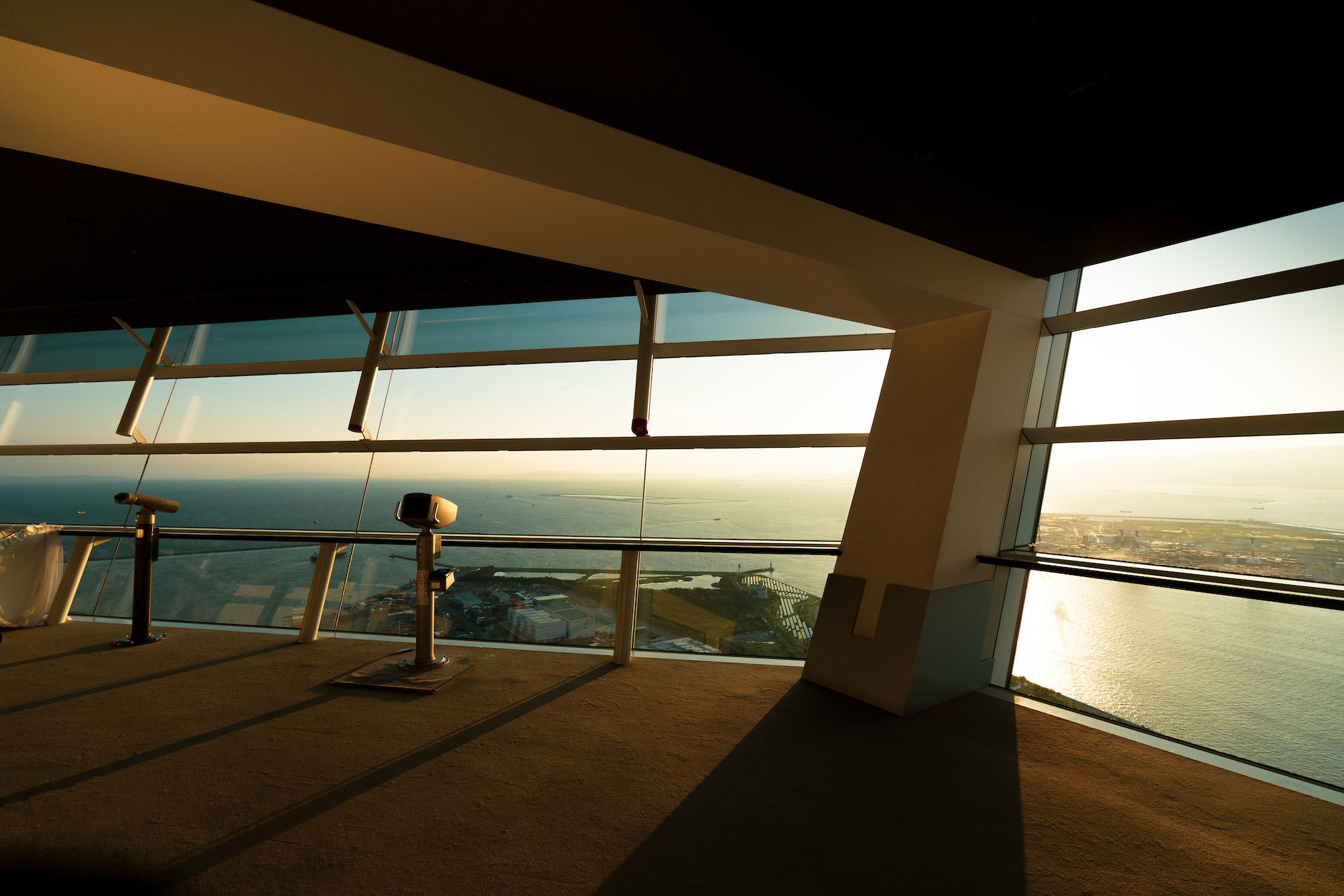 View of the ocean from the observatory deck of the Sakishima Building at sunset